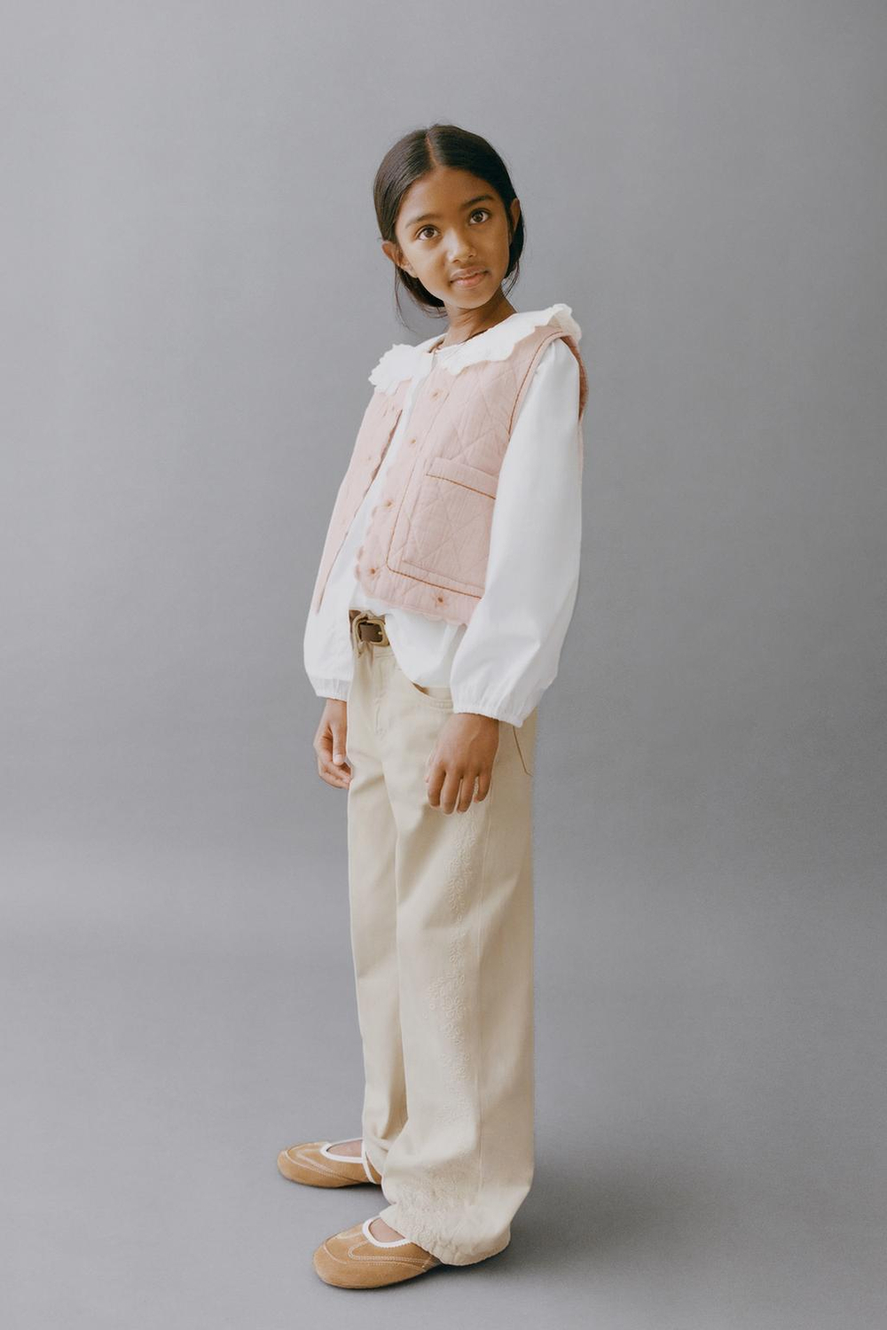 ZARA БРЮКИ WIDE LEG С ВЫШИВКОЙ, БЕЖЕВЫЙ