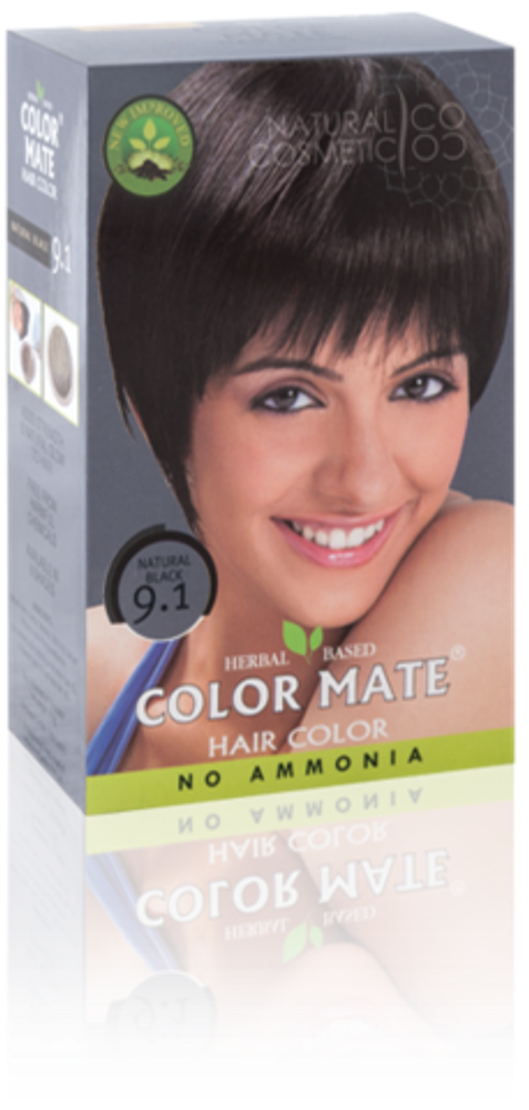 Краска для волос на основе хны Color Mate Natura Black 9.1 Натуральный черный 100% окрашивание седины