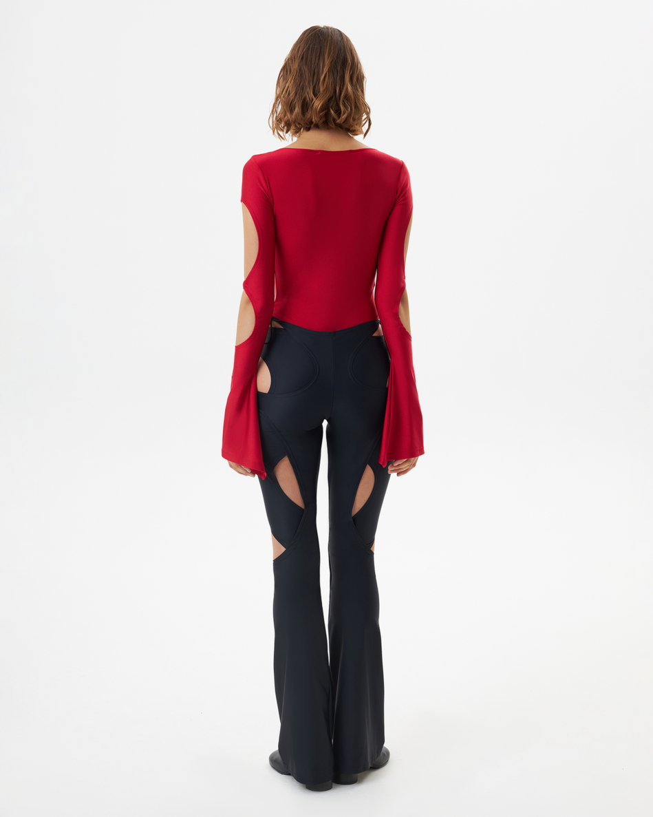 RED FLOWER CUTOUT BODYSUIT