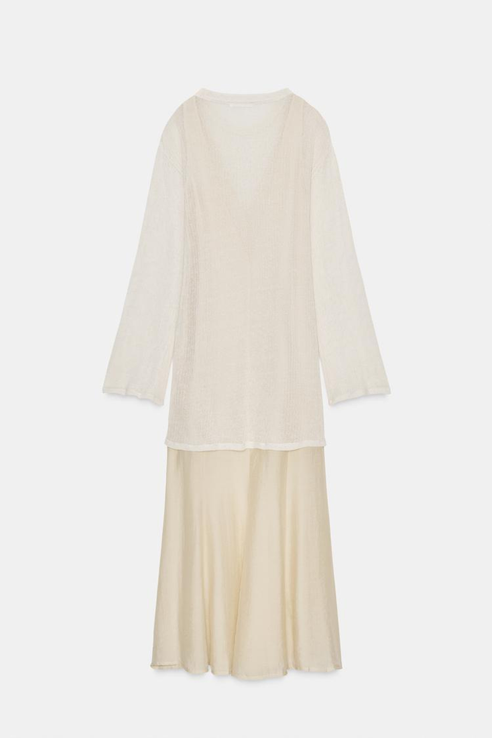 ZARA ДЛИННОЕ КОМБИНИРОВАННОЕ ПЛАТЬЕ, ЦВЕТ СЛИВОЧНОГО МАСЛА