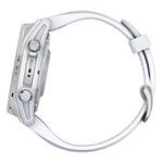 Спортивные часы Garmin fenix 8, 43 мм, AMOLED, сталь, силиконовый ремешок цвета «Уайтстоун» Серебристый безель из нержавеющей стали, стекло Gorilla Glass. Ремешок с классической застёжкой — на запястье обхватом 108–182 мм