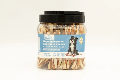 Biohaus лакомство для собак курица с треской перекрученная полосками