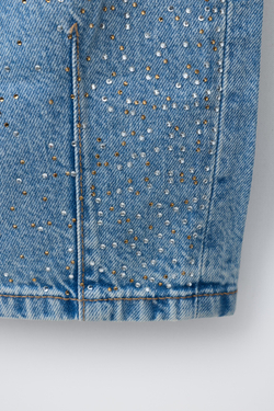 ZARA ДЖИНСЫ BARREL СО СТРАЗАМИ, ГОЛУБОЙ