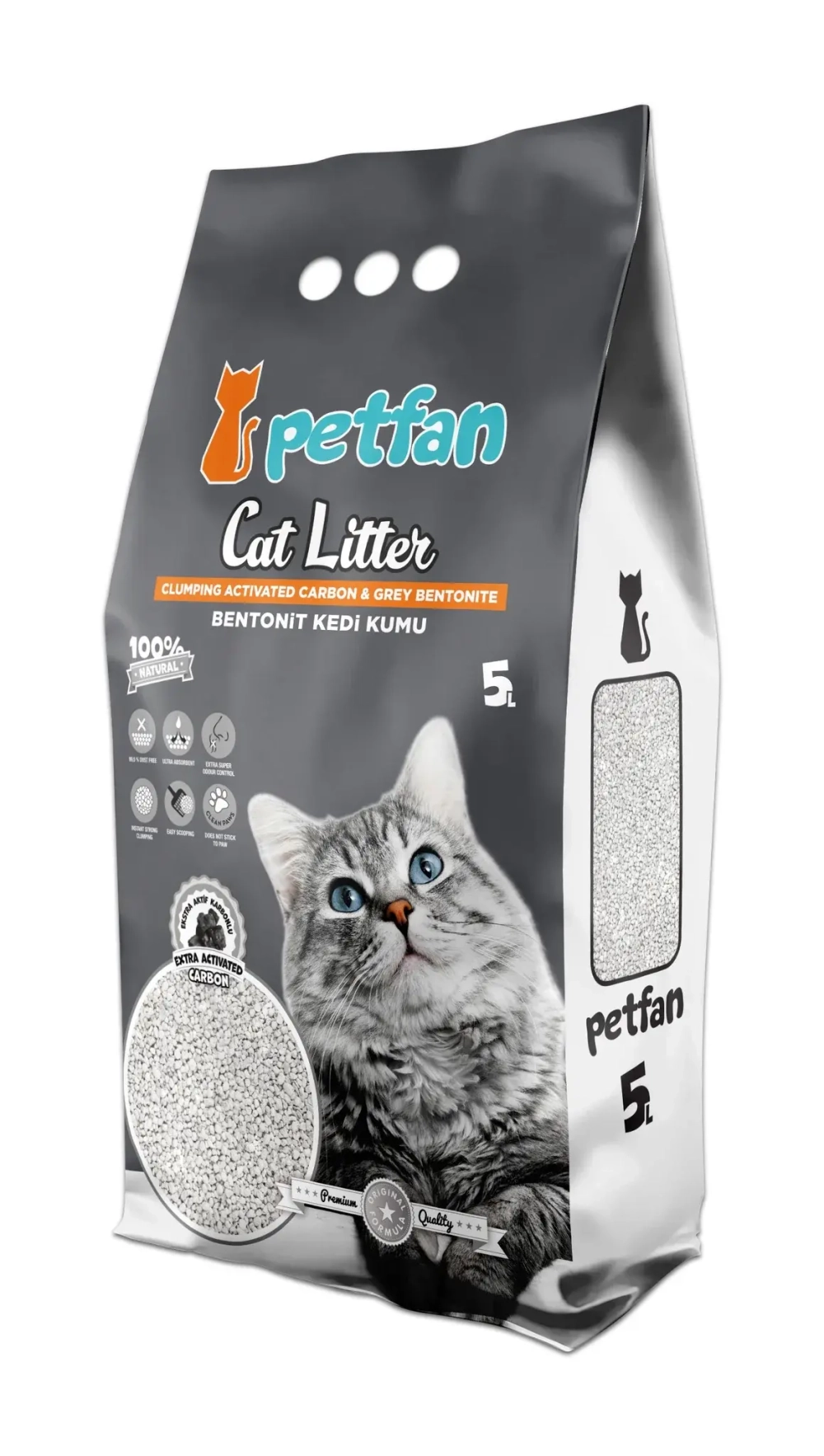 Бентонитовый наполнитель PetFan Natural с запахом угля