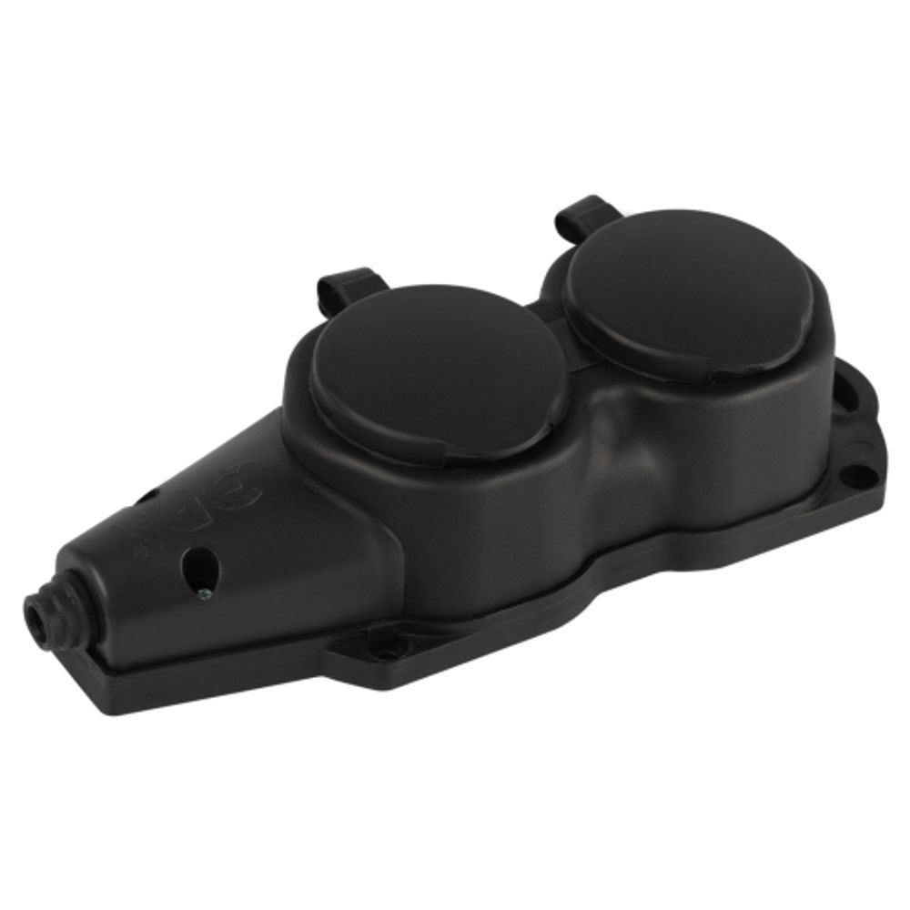 Колодка ЭРА KX-2e-B-IP44 каучуковая с заземлением 2 розетки 16A IP44 черная