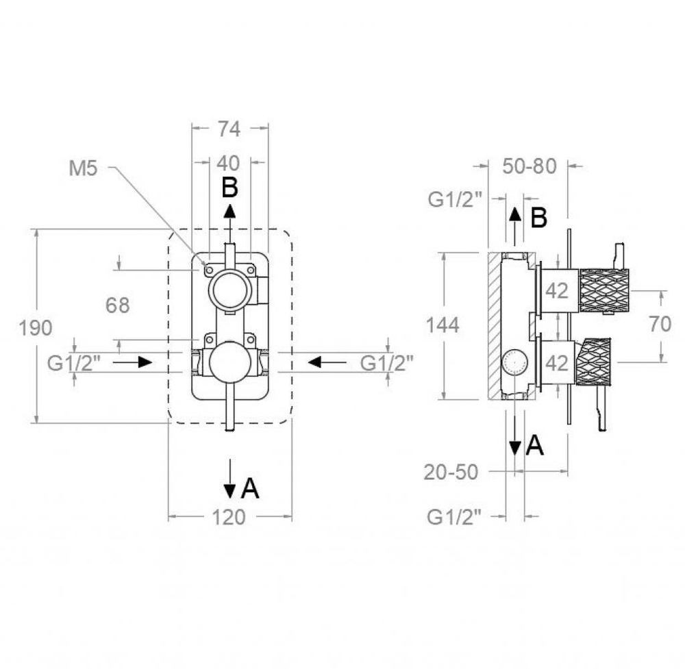 Встраиваемый смеситель для душа на 2 выхода ODISEA JOYA 591512SGR графит