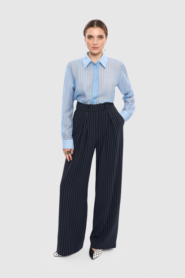 Брюки палаццо из шерсти синие в полоску