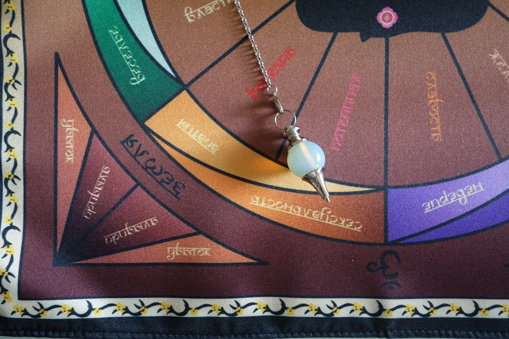 Комплект Чакровая скатерть для работы с маятником + Маятник Голубой опал