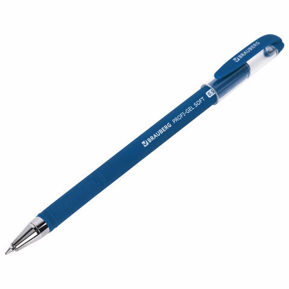 Ручка гелевая BRAUBERG "Profi-Gel SOFT", СИНЯЯ, линия письма 0,4 мм, стандартный наконечник 0,5 мм, прорезиненный корпус SOFT-TOUCH, 144130