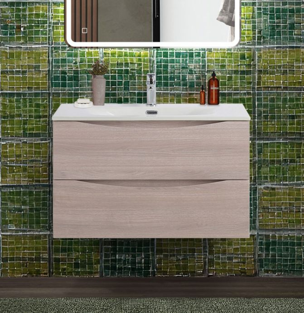 Тумба с раковиной подвесная BelBagno MARINO-CER-N-900-2C-SO-RG-P Rovere Grigio, раковина белая BB-8099-90