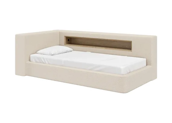 Диван-кровать Cube c нишей L (молочный, букле)