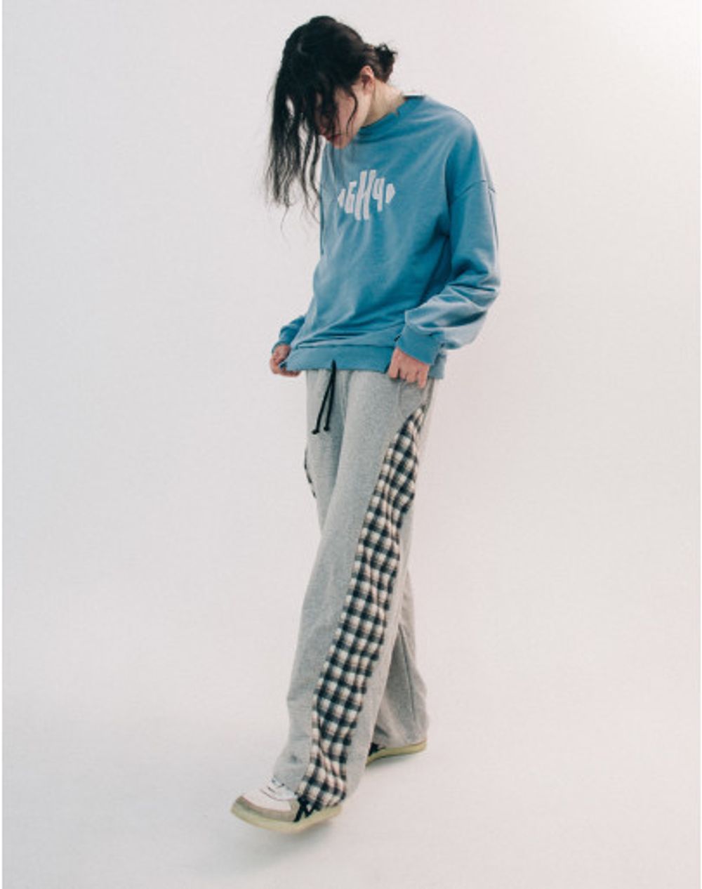 Брюки БИЧ с клетчатой вставкой Серые