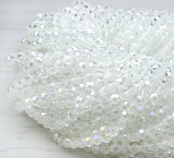 БШ001ДС4 Хрустальные бусины "32 грани", цвет: белый AB прозрачный, размер 4 мм, кол-во: 95-100 шт.