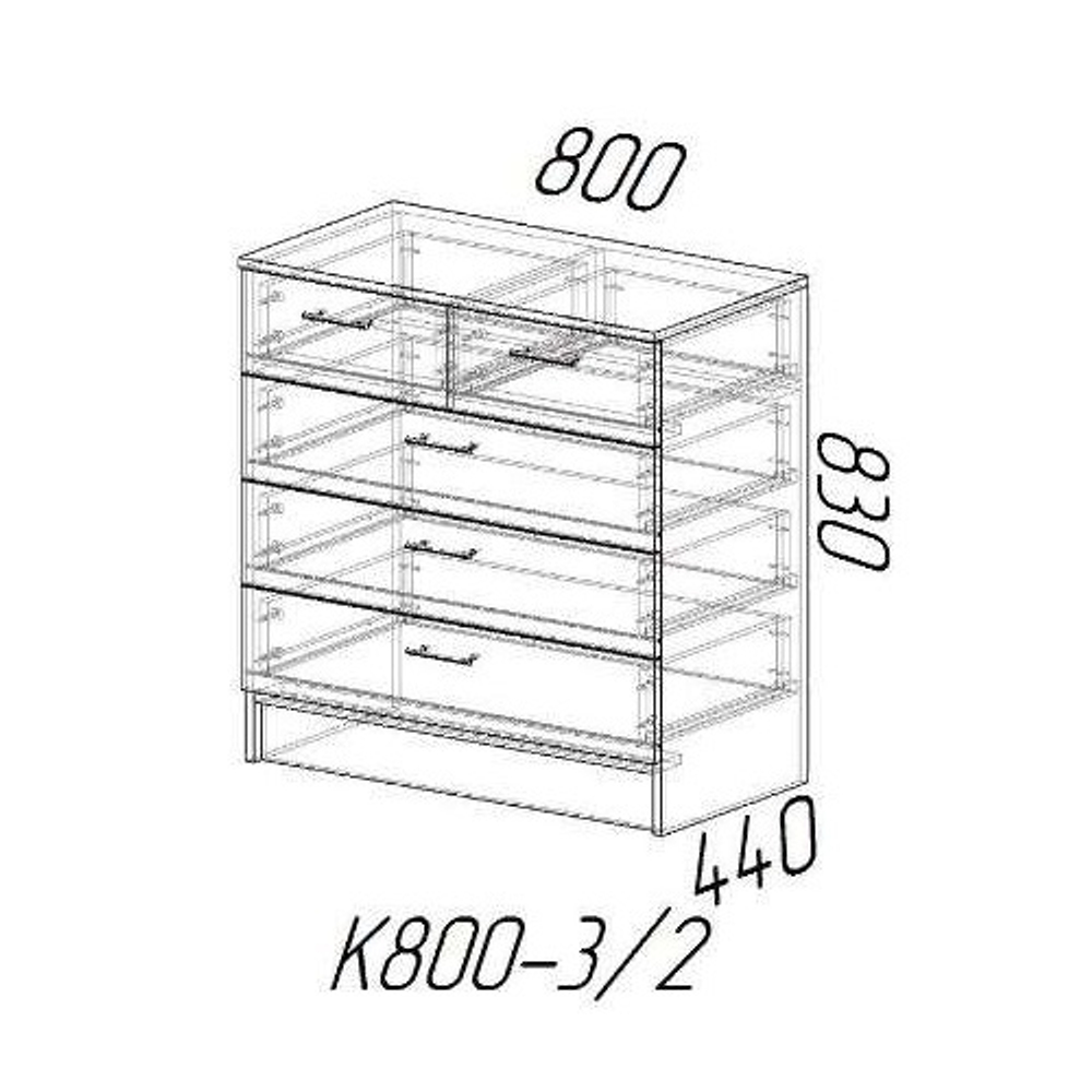 Комод с ящиками К800-3/2, белый гладкий
