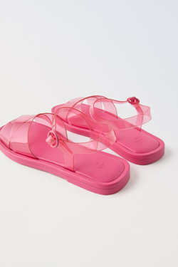 ZARA САНДАЛИИ С ДЕТАЛЬЮ ИЗ ВИНИЛА, РОЗОВЫЙ