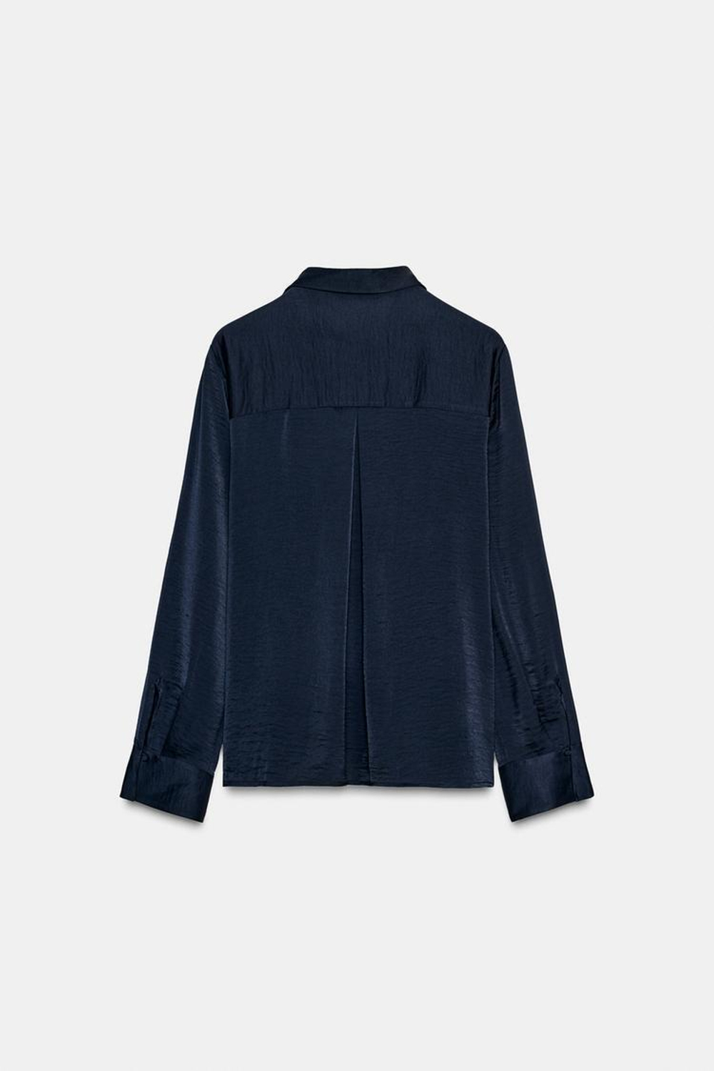 ZARA АТЛАСНАЯ РУБАШКА С РАЗРЕЗОМ, МОРСКОЙ СИНИЙ