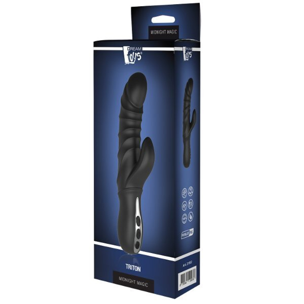 Черный вибратор-кролик с ребрышками Triton - 23 см. (Цвет: черный)