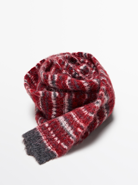 Massimo Dutti Жаккардовый шарф из тонкой смесовой альпаки, красный