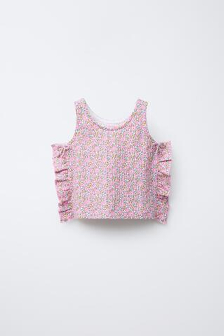 ZARA ТОП С РЕЛЬЕФНЫМ ПРИНТОМ И ВОЛАНАМИ, ЦВЕТ РОЗОВОГО МЕЛА