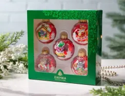 С2392/1 Набор стеклянных шаров Теремок 5 шт., 60 мм., красный, Ёлочка