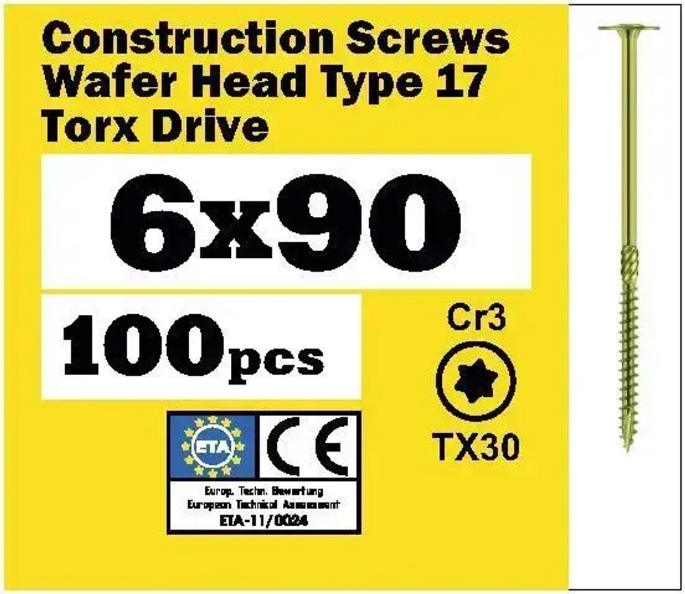Саморез конструкционный 6х90 прессшайба, TX30, SEWMETIZ (100 шт)