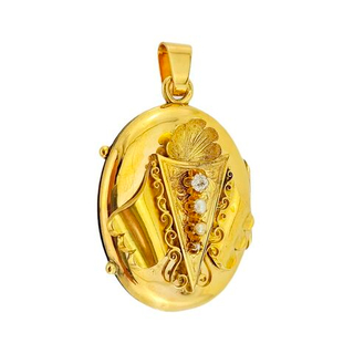 Кулон антикварный золотой 56 пробы с бриллиантом старой огранки и жемчугом