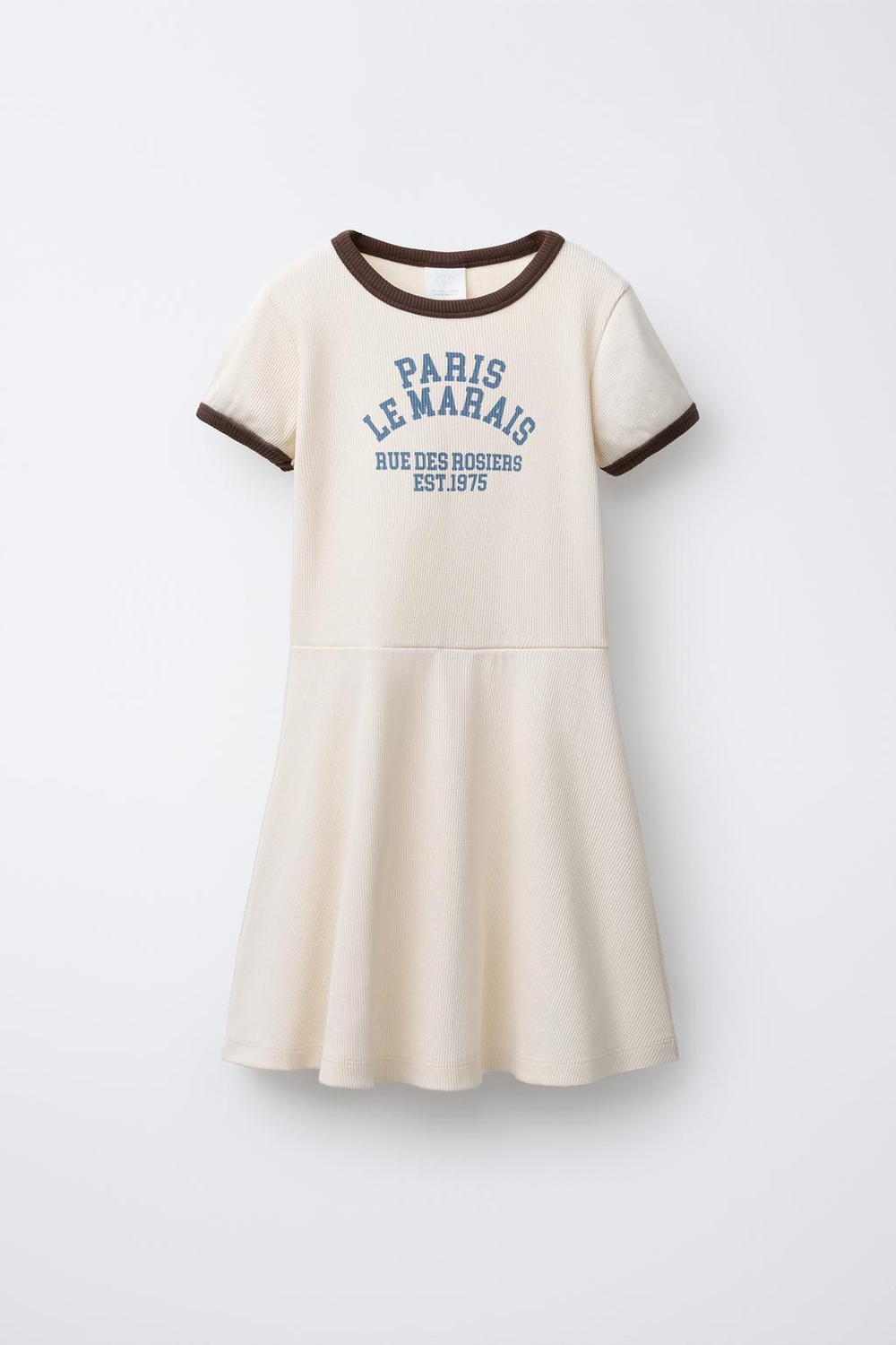 ZARA ПЛАТЬЕ В РУБЧИК С ТЕКСТОМ, ЭКРЮ