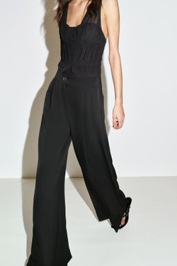 ZARA БРЮКИ-ПАЛАЦЦО С ЗОЛОТИСТОЙ ПУГОВИЦЕЙ, ЧЕРНЫЙ