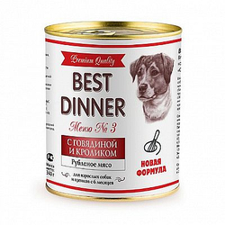 Влажный корм Best Dinner Premium Меню №3 для собак с 6 месячного возраста с говядиной и кроликом, ба