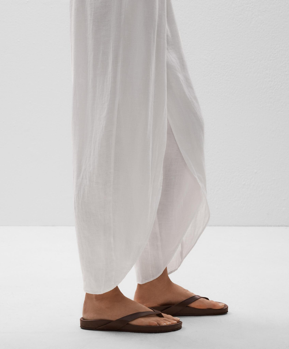 OYSHO Брюки-бочонки из 100% льна с закругленными разрезами, белый