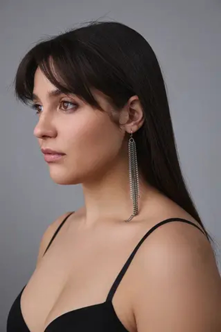 Серьги длинные цепочки на замке левербек, оттенки серебро и графит