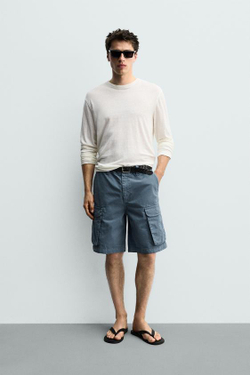 ZARA ШОРТЫ КАРГО RELAXED FIT, СИНИЙ