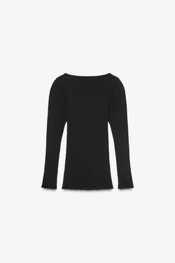 ZARA БЕСШОВНЫЙ ТОП В РУБЧИК С БАНТОМ, ЧЕРНЫЙ