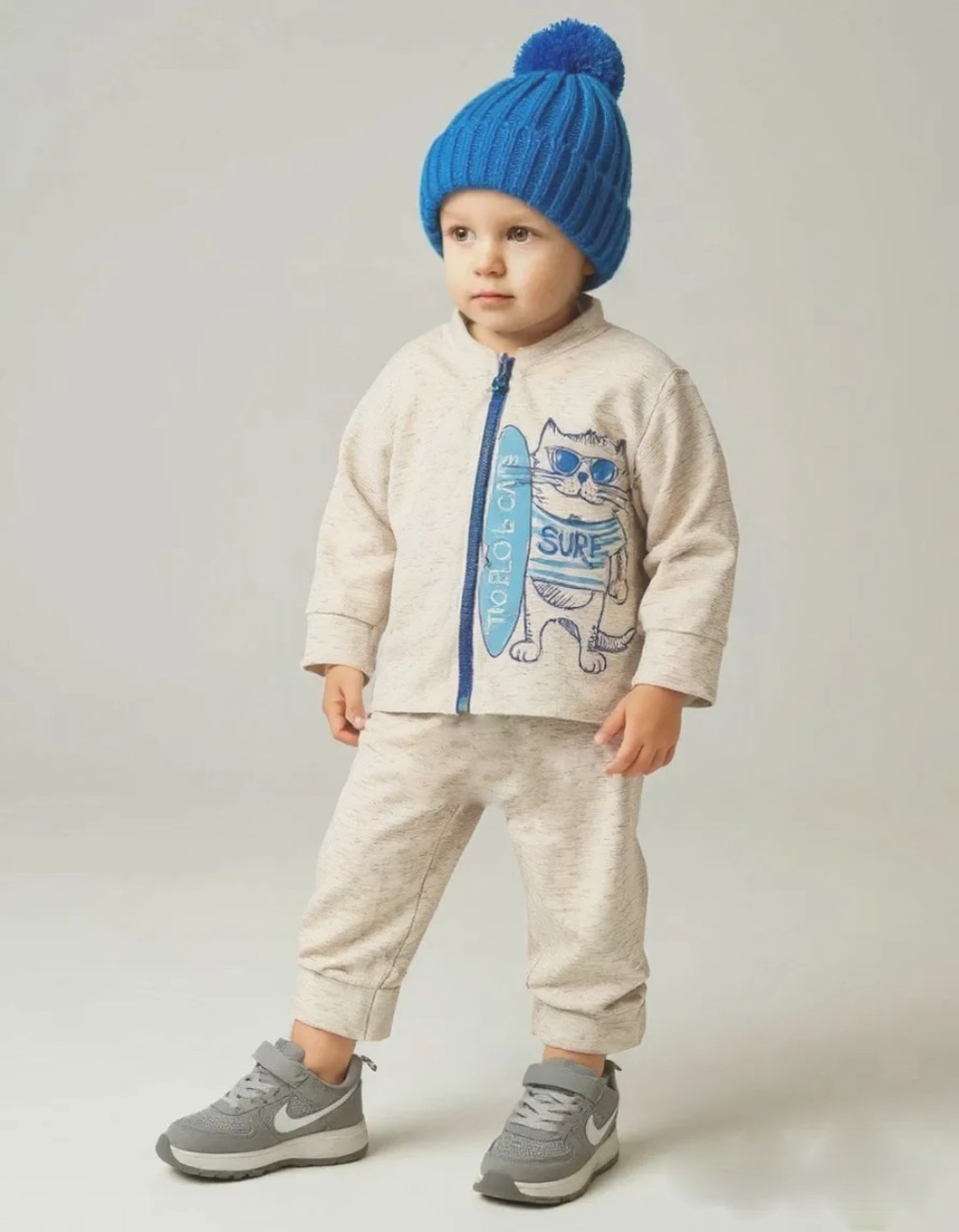 11589 Костюм детский футер 2-х нитка серый меланж (56-86)