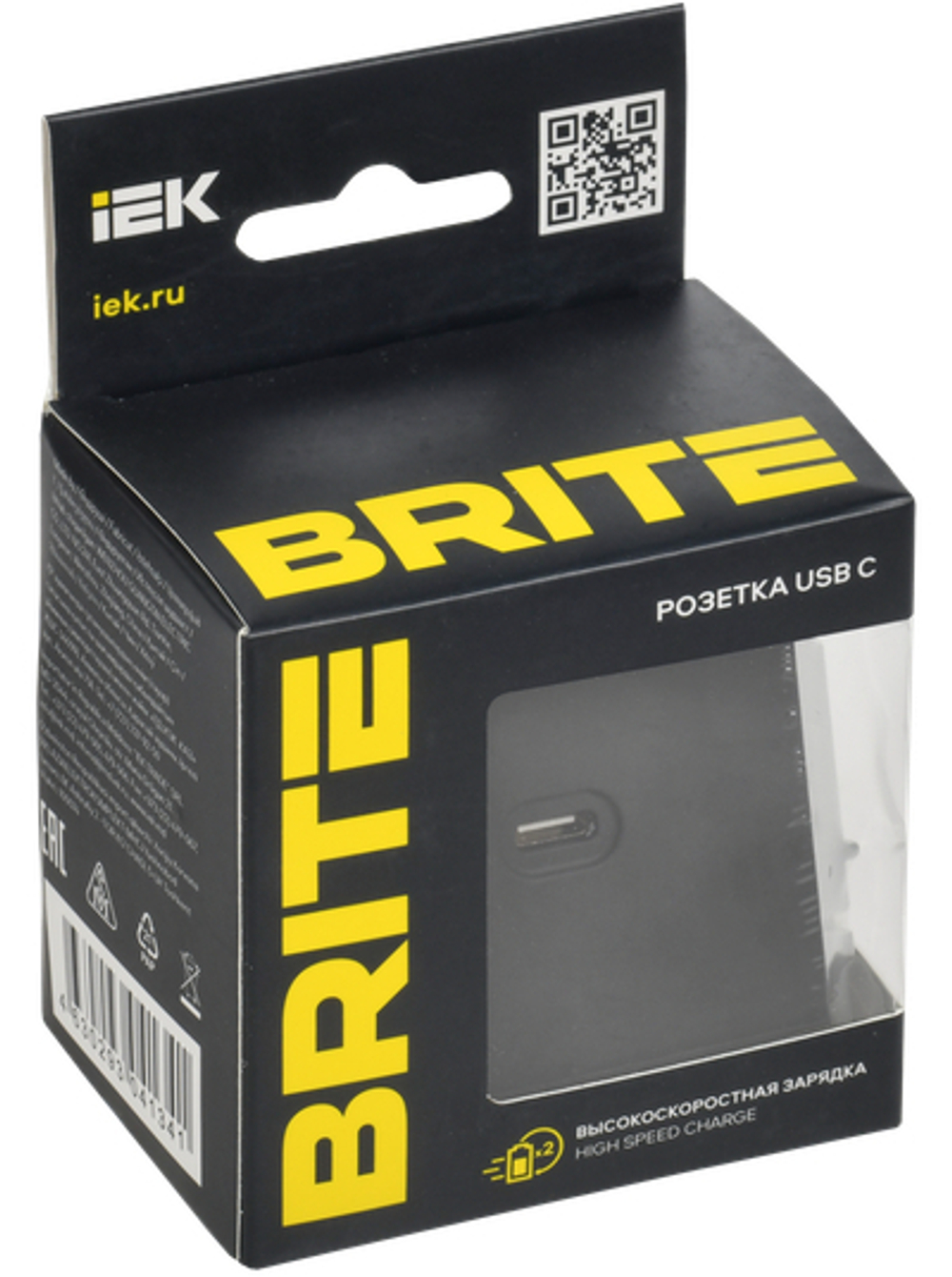 BRITE Розетка USB C 65Вт высокоскоростная зарядка РЮ12-1-БрЧ черный IEK
