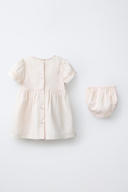 ZARA ПЛАТЬЕ И ТРУСИКИ С ВЫШИВКОЙ, ЦВЕТ РОЗОВОГО ДЕРЕВА