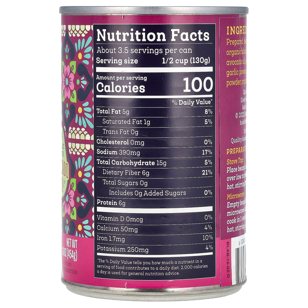 Siete, веганская жареная черная фасоль, 454 г (16 унций)