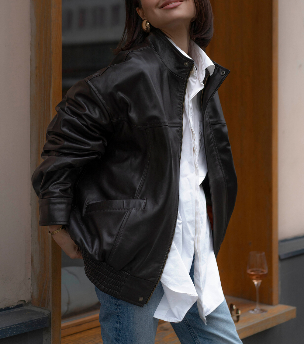 Бомбер кожаный шоколадный