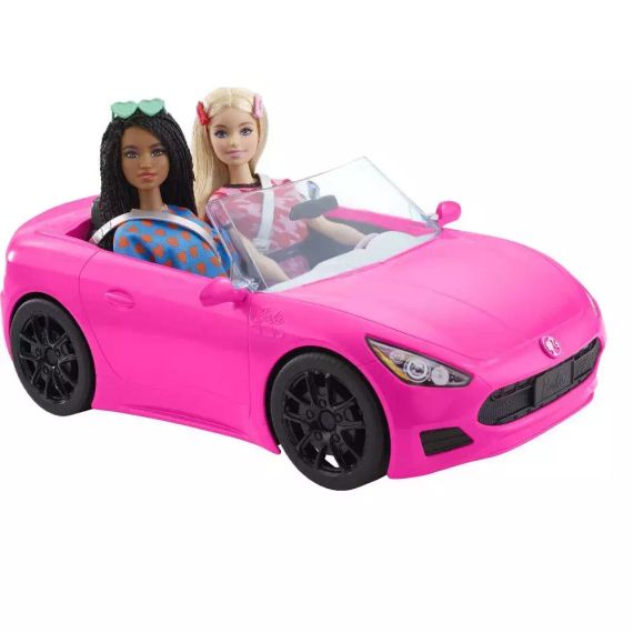 Barbie Convertible 2-Seater Vehicle, Pink Car with Rolling