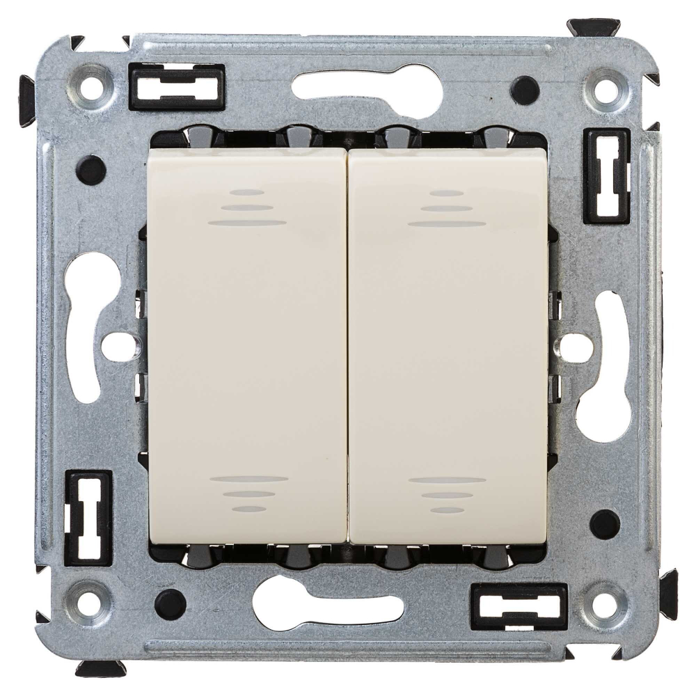 Выключатель двухклавишный в стену, "Avanti", "Ванильная дымка"