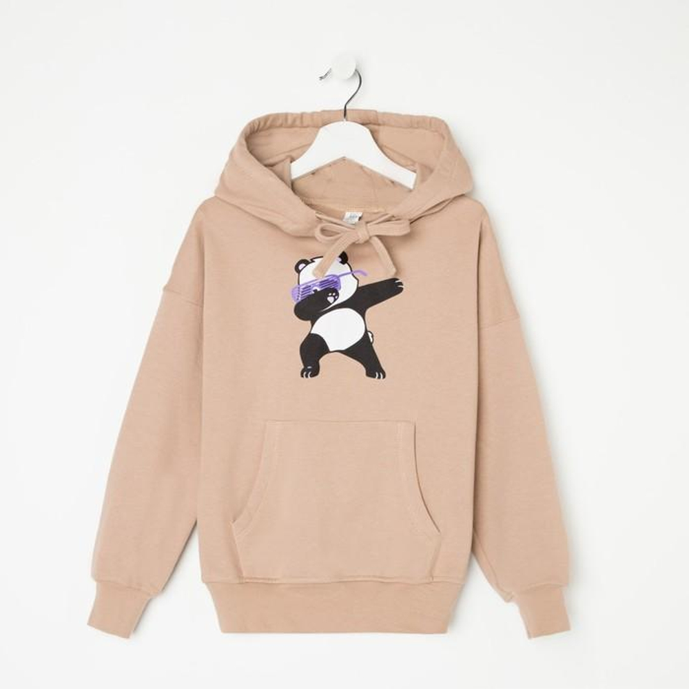 Толстовка для девочек футер с начёсом, бежевый/панда, р.122 7430515 (RADI)