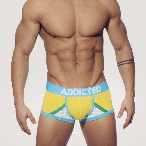 Мужские трусы боксеры желтые с голубой резинкой Seobean Addicted