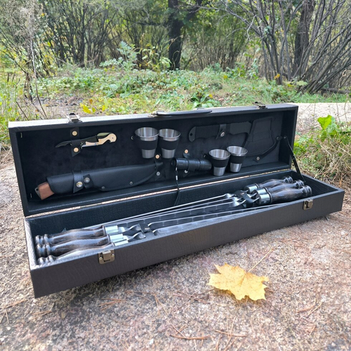 Подарочный набор с шампурами «Коршун» №106, в кейсе из экокожи (15 предметов)