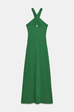 ZARA ДЛИННОЕ ПЛАТЬЕ ИЗ СТРУЯЩЕЙСЯ ТКАНИ, ЗЕЛЕНЫЙ