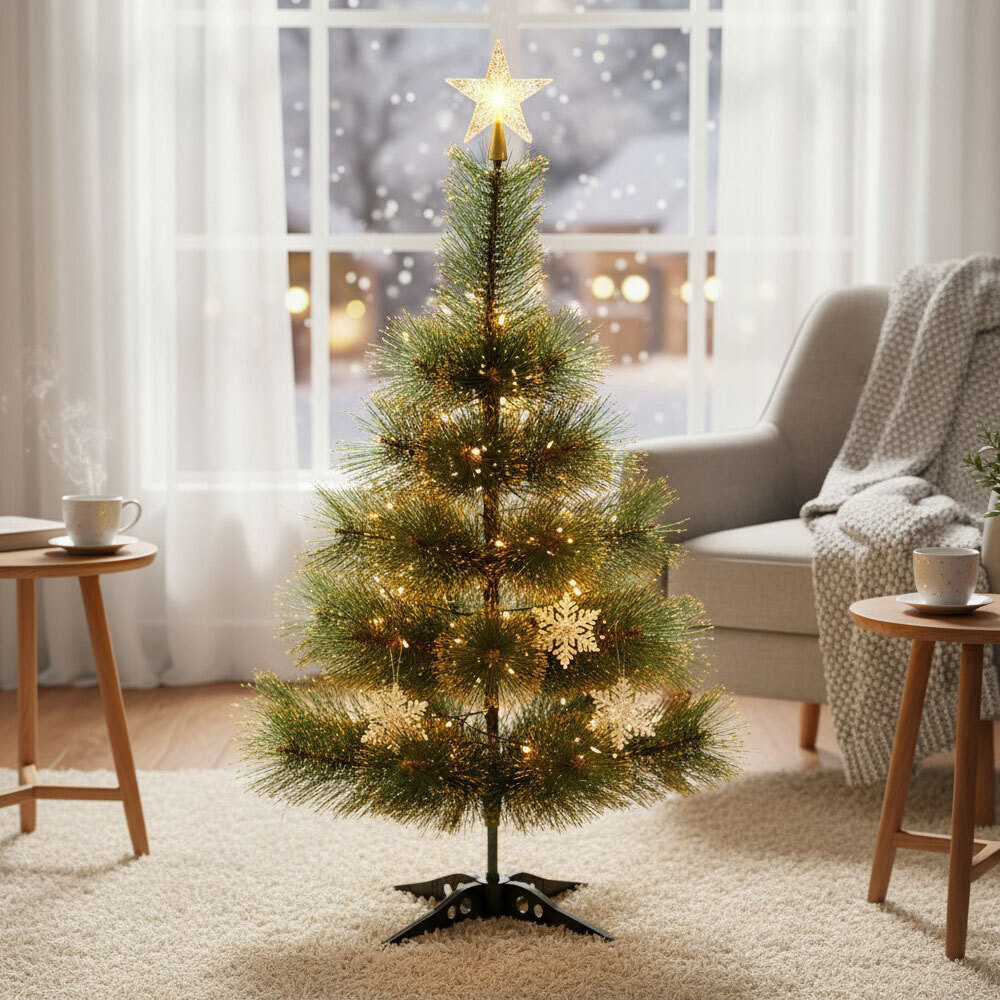 Елка 60см зеленая с золотым напылением 25 веток, на пластиковой подставке, HJ 60-82