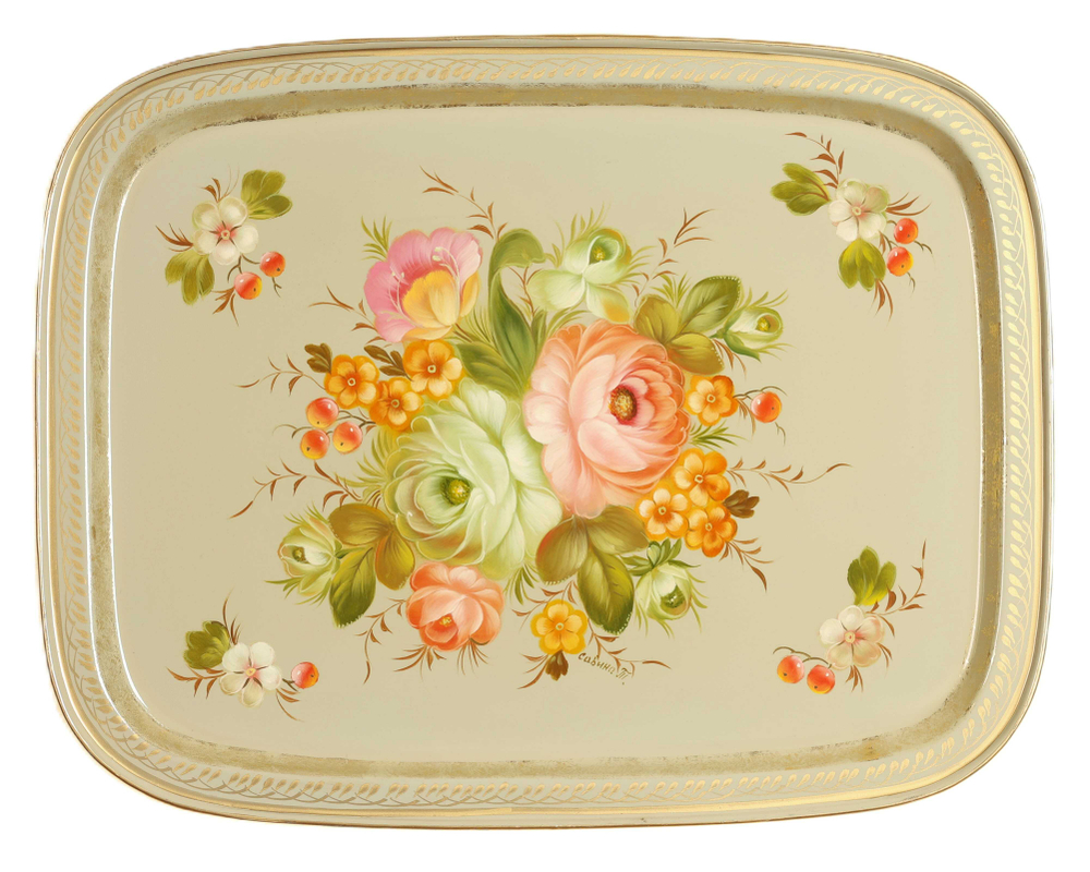 Жостовский поднос декоративный, размер 45х35 см (A19), металлический