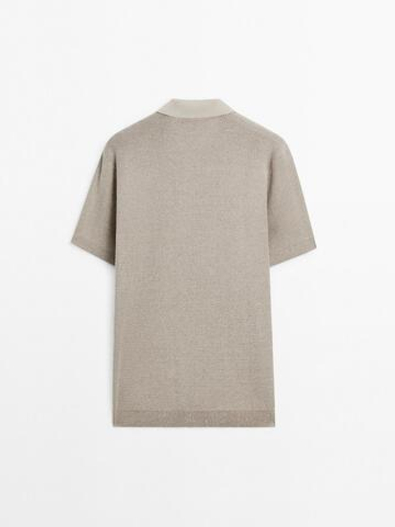 Massimo Dutti Трикотажное поло с V-образным вырезом и рельефным узором, цвет льда