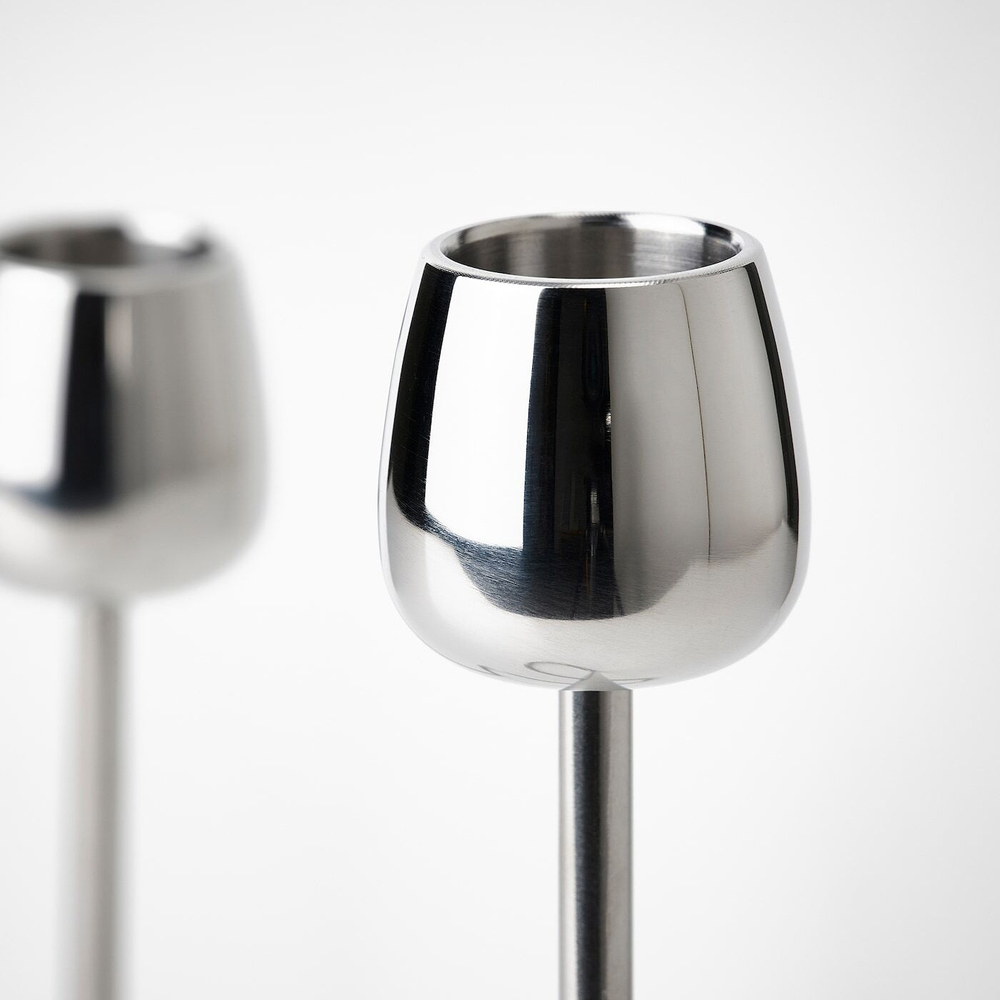IKEA SILVERPÄRON  (ИКЕА СИЛВЕРПÄРОН)  -  Подсвечник для 2 свечей, серебристый, 20 см