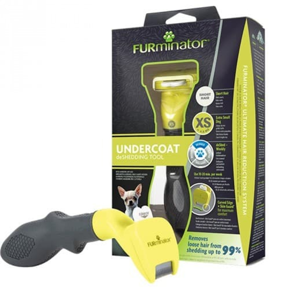 Инструмент FURminator XS для карликовых собак с короткой шерстью. Уникальное лезвие захватывает и вы