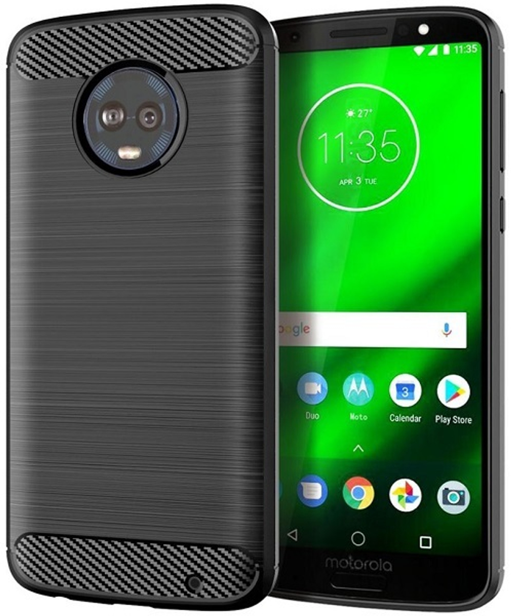 Чехол для Motorola Moto G6 Plus цвет Black (черный), серия Carbon от Caseport